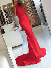 Elegant Trumpet/Mermaid High Neck Prom Dress with Beading and Sweep Train