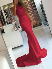 Elegant Trumpet/Mermaid High Neck Prom Dress with Beading and Sweep Train