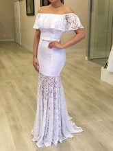 Elegant Trumpet/Mermaid Lace Off-the-Shoulder Wedding Dress with Sweep Train and Sashes/Ribbons