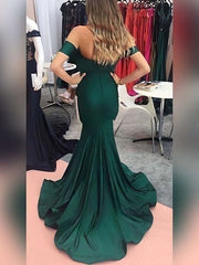 Elegant Trumpet/Mermaid Sweep Train Prom Dress with Off-the-shoulder Jersey Ruffles