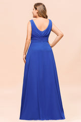 Elegant V-Neck Sleeveless Chiffon Plus Size Bridesmaid Dress-Babyonlines