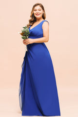 Elegant V-Neck Sleeveless Chiffon Plus Size Bridesmaid Dress-Babyonlines