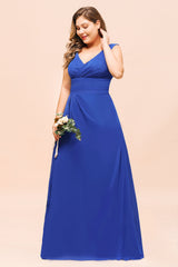 Elegant V-Neck Sleeveless Chiffon Plus Size Bridesmaid Dress-Babyonlines