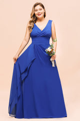 Elegant V-Neck Sleeveless Chiffon Plus Size Bridesmaid Dress-Babyonlines