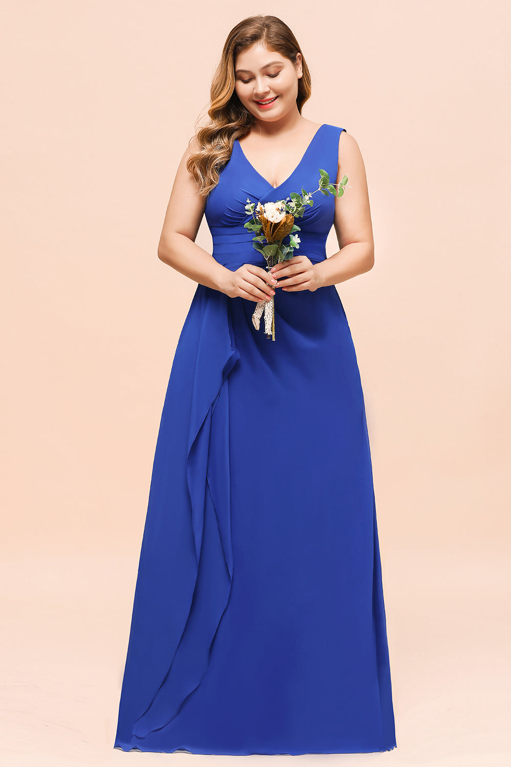 Elegant V-Neck Sleeveless Chiffon Plus Size Bridesmaid Dress-Babyonlines