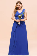 Elegant V-Neck Sleeveless Chiffon Plus Size Bridesmaid Dress-Babyonlines