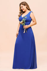 Elegant V-Neck Sleeveless Chiffon Plus Size Bridesmaid Dress-Babyonlines