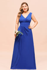 Elegant V-Neck Sleeveless Chiffon Plus Size Bridesmaid Dress-Babyonlines