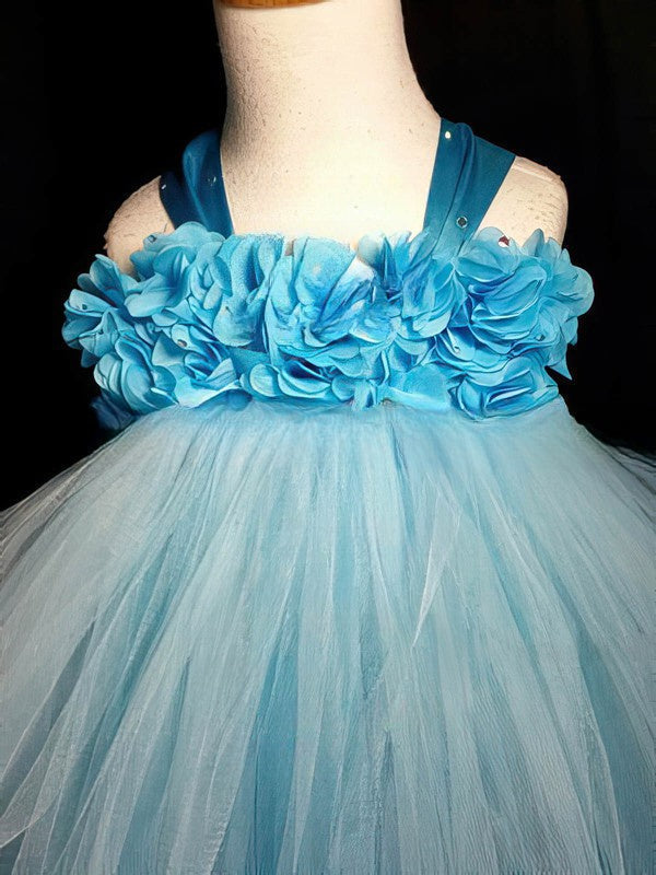 Empire Halter Tulle Flower Girl Dresses with Sashes & Ribbons