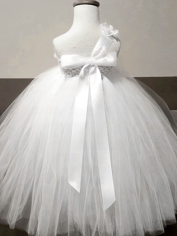 Empire One Shoulder Tulle Sashes Flower Girl Dress