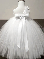 Empire One Shoulder Tulle Sashes Flower Girl Dress