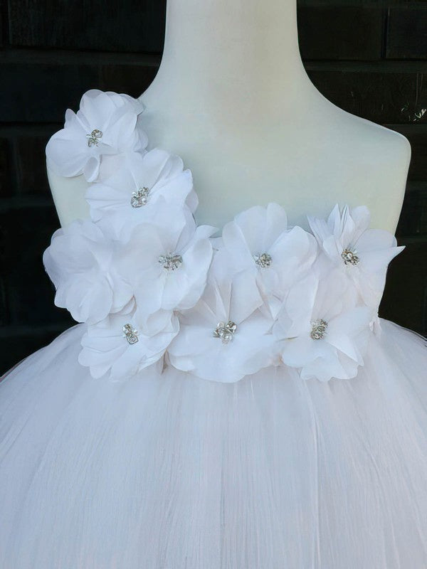 Empire One Shoulder Tulle Sashes Flower Girl Dress