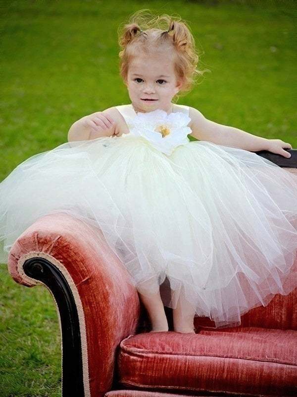 Empire Square Neckline Tulle Sashes / Ribbons Flower Girl Dresses for Fashion