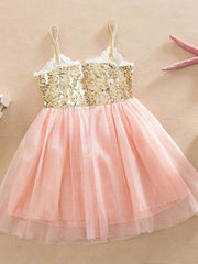 Exclusive A-line V-neck Tulle Sequins Knee-length Flower Girl Dress