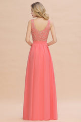 Exquisite Lace Scoop Sleeveless Bridesmaid Dresses Online with Ruffle-Babyonlines