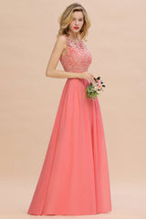 Exquisite Lace Scoop Sleeveless Bridesmaid Dresses Online with Ruffle-Babyonlines