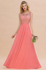 Exquisite Lace Scoop Sleeveless Bridesmaid Dresses Online with Ruffle-Babyonlines