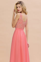Exquisite Lace Scoop Sleeveless Bridesmaid Dresses Online with Ruffle-Babyonlines