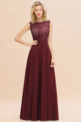 Exquisite Scoop Chiffon Lace Bridesmaid Dresses with V-Back-Babyonlines