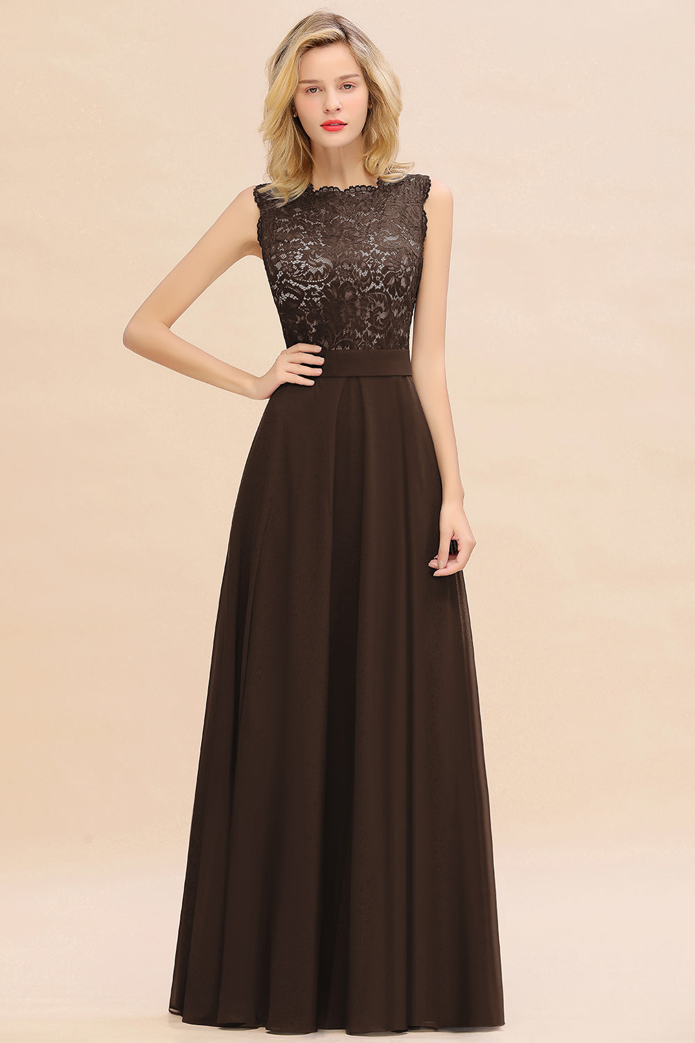 Exquisite Scoop Chiffon Lace Bridesmaid Dresses with V-Back-Babyonlines