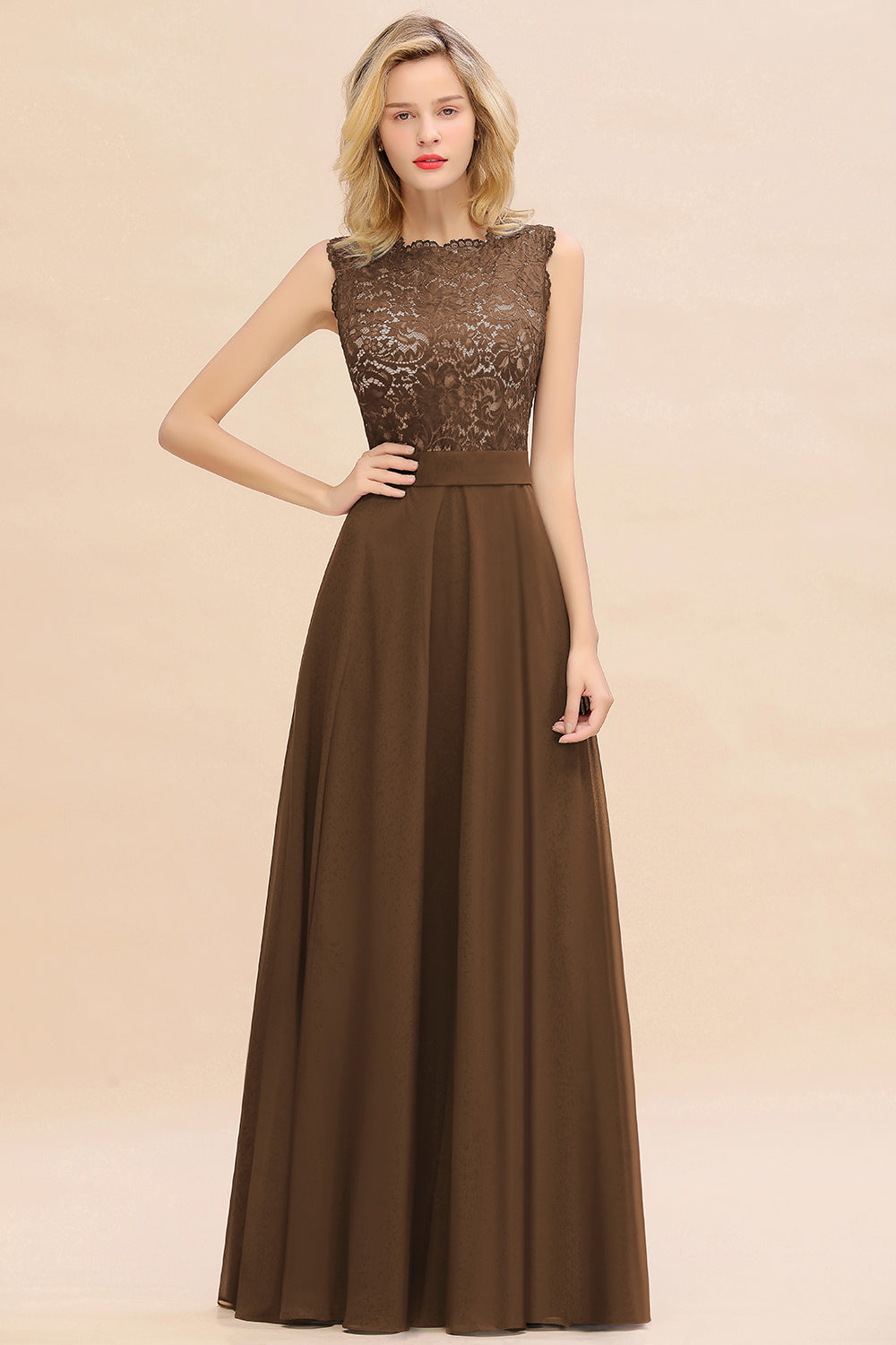 Exquisite Scoop Chiffon Lace Bridesmaid Dresses with V-Back-Babyonlines