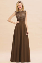 Exquisite Scoop Chiffon Lace Bridesmaid Dresses with V-Back-Babyonlines