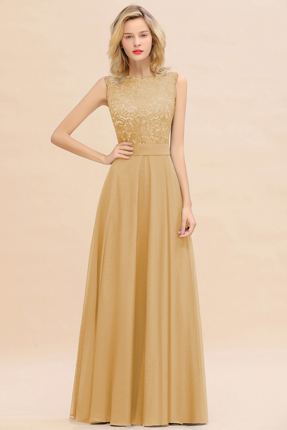 Exquisite Scoop Chiffon Lace Bridesmaid Dresses with V-Back-Babyonlines