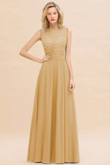 Exquisite Scoop Chiffon Lace Bridesmaid Dresses with V-Back-Babyonlines