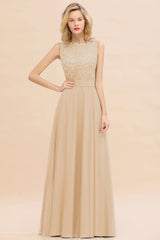 Exquisite Scoop Chiffon Lace Bridesmaid Dresses with V-Back-Babyonlines
