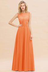 Exquisite Scoop Chiffon Lace Bridesmaid Dresses with V-Back-Babyonlines