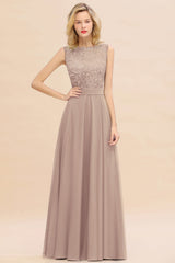 Exquisite Scoop Chiffon Lace Bridesmaid Dresses with V-Back-Babyonlines