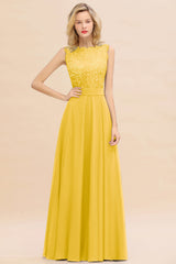 Exquisite Scoop Chiffon Lace Bridesmaid Dresses with V-Back-Babyonlines