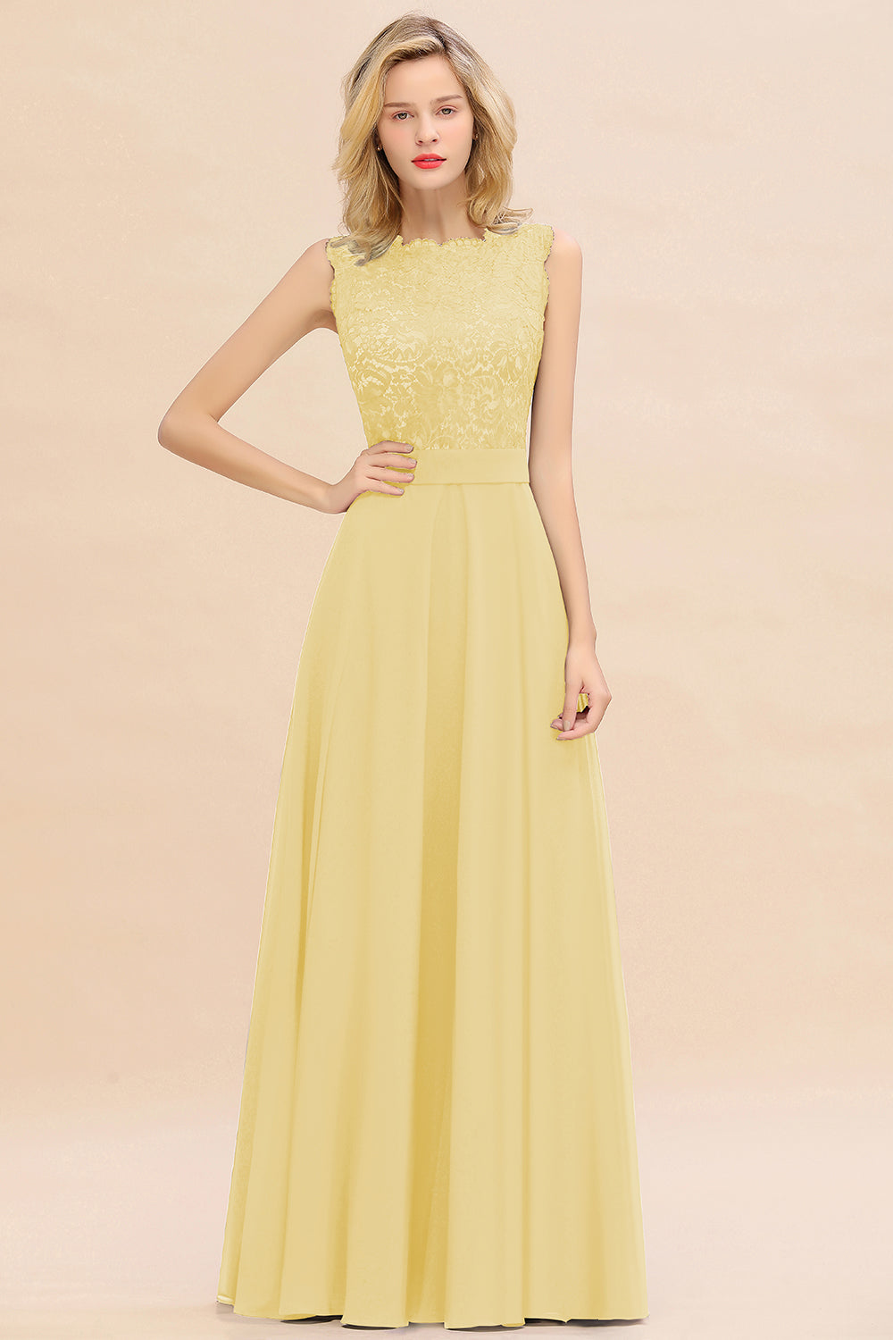 Exquisite Scoop Chiffon Lace Bridesmaid Dresses with V-Back-Babyonlines