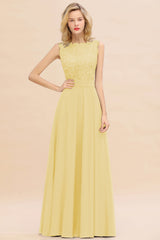 Exquisite Scoop Chiffon Lace Bridesmaid Dresses with V-Back-Babyonlines