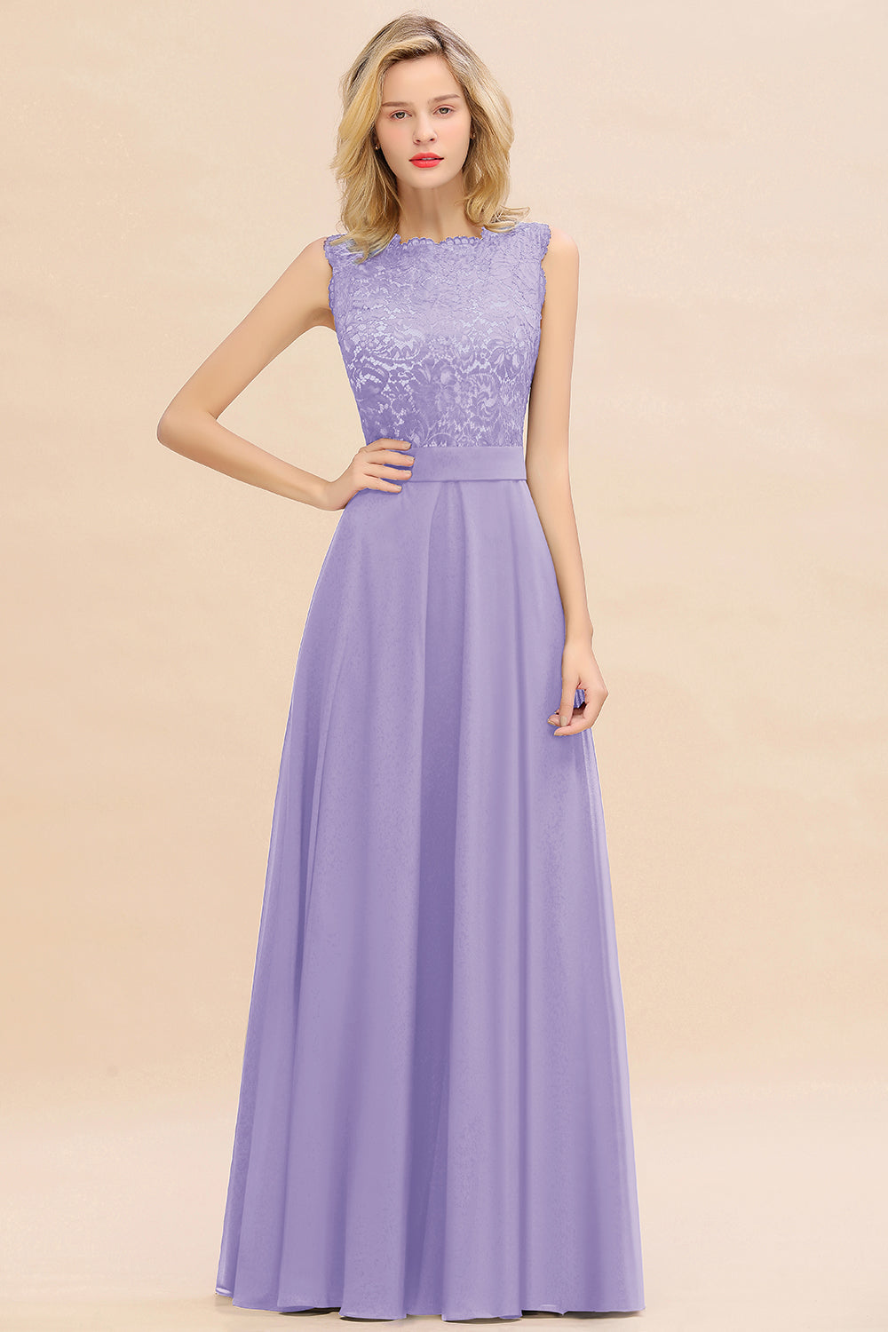 Exquisite Scoop Chiffon Lace Bridesmaid Dresses with V-Back-Babyonlines