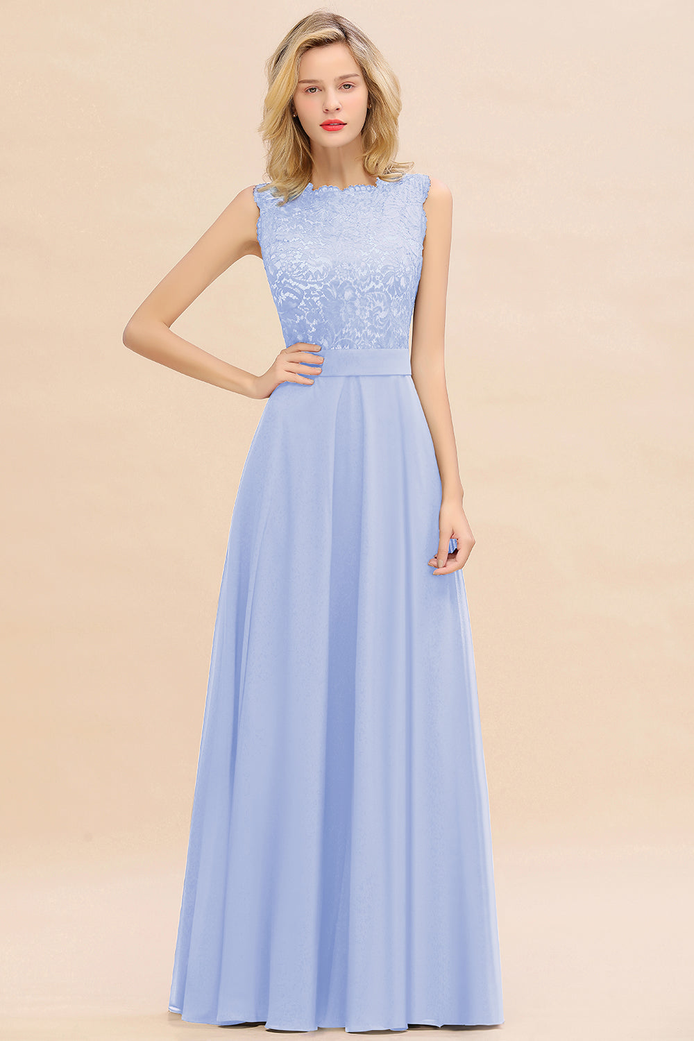 Exquisite Scoop Chiffon Lace Bridesmaid Dresses with V-Back-Babyonlines