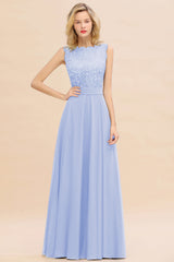 Exquisite Scoop Chiffon Lace Bridesmaid Dresses with V-Back-Babyonlines