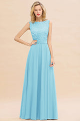 Exquisite Scoop Chiffon Lace Bridesmaid Dresses with V-Back-Babyonlines