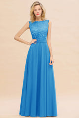 Exquisite Scoop Chiffon Lace Bridesmaid Dresses with V-Back-Babyonlines
