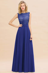 Exquisite Scoop Chiffon Lace Bridesmaid Dresses with V-Back-Babyonlines