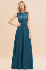 Exquisite Scoop Chiffon Lace Bridesmaid Dresses with V-Back-Babyonlines