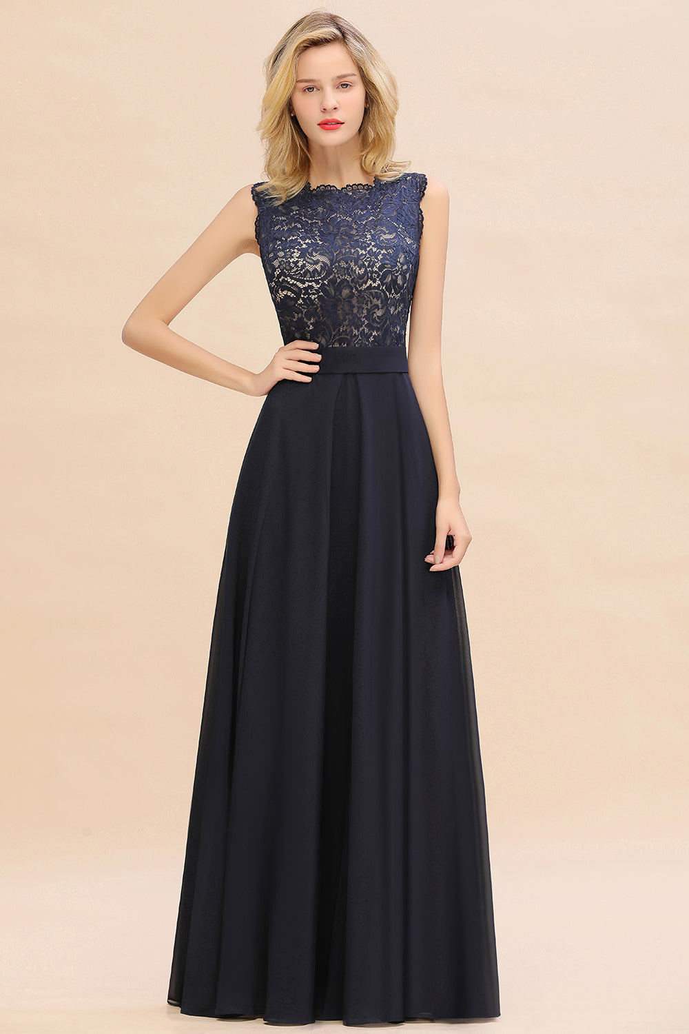 Exquisite Scoop Chiffon Lace Bridesmaid Dresses with V-Back-Babyonlines