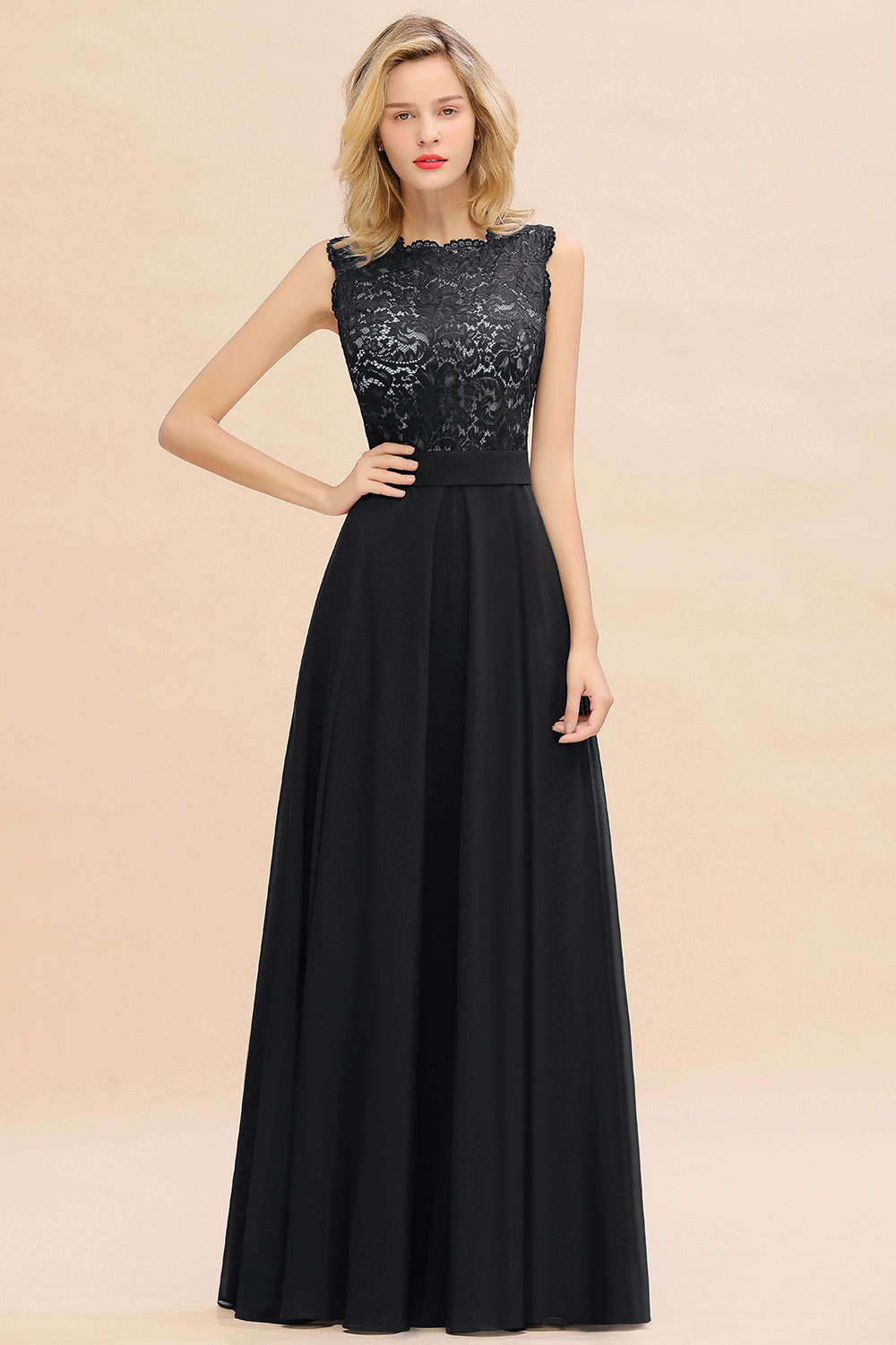 Exquisite Scoop Chiffon Lace Bridesmaid Dresses with V-Back-Babyonlines