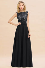 Exquisite Scoop Chiffon Lace Bridesmaid Dresses with V-Back-Babyonlines