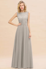 Exquisite Scoop Chiffon Lace Bridesmaid Dresses with V-Back-Babyonlines