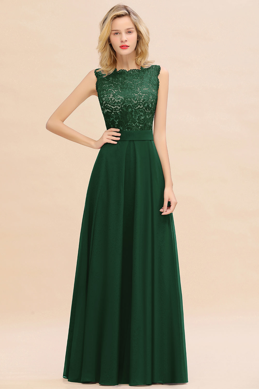 Exquisite Scoop Chiffon Lace Bridesmaid Dresses with V-Back-Babyonlines