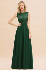 Exquisite Scoop Chiffon Lace Bridesmaid Dresses with V-Back-Babyonlines