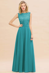 Exquisite Scoop Chiffon Lace Bridesmaid Dresses with V-Back-Babyonlines
