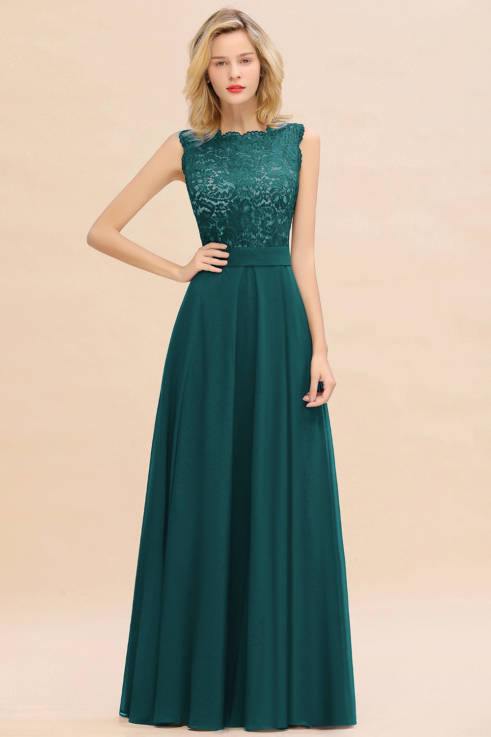 Exquisite Scoop Chiffon Lace Bridesmaid Dresses with V-Back-Babyonlines