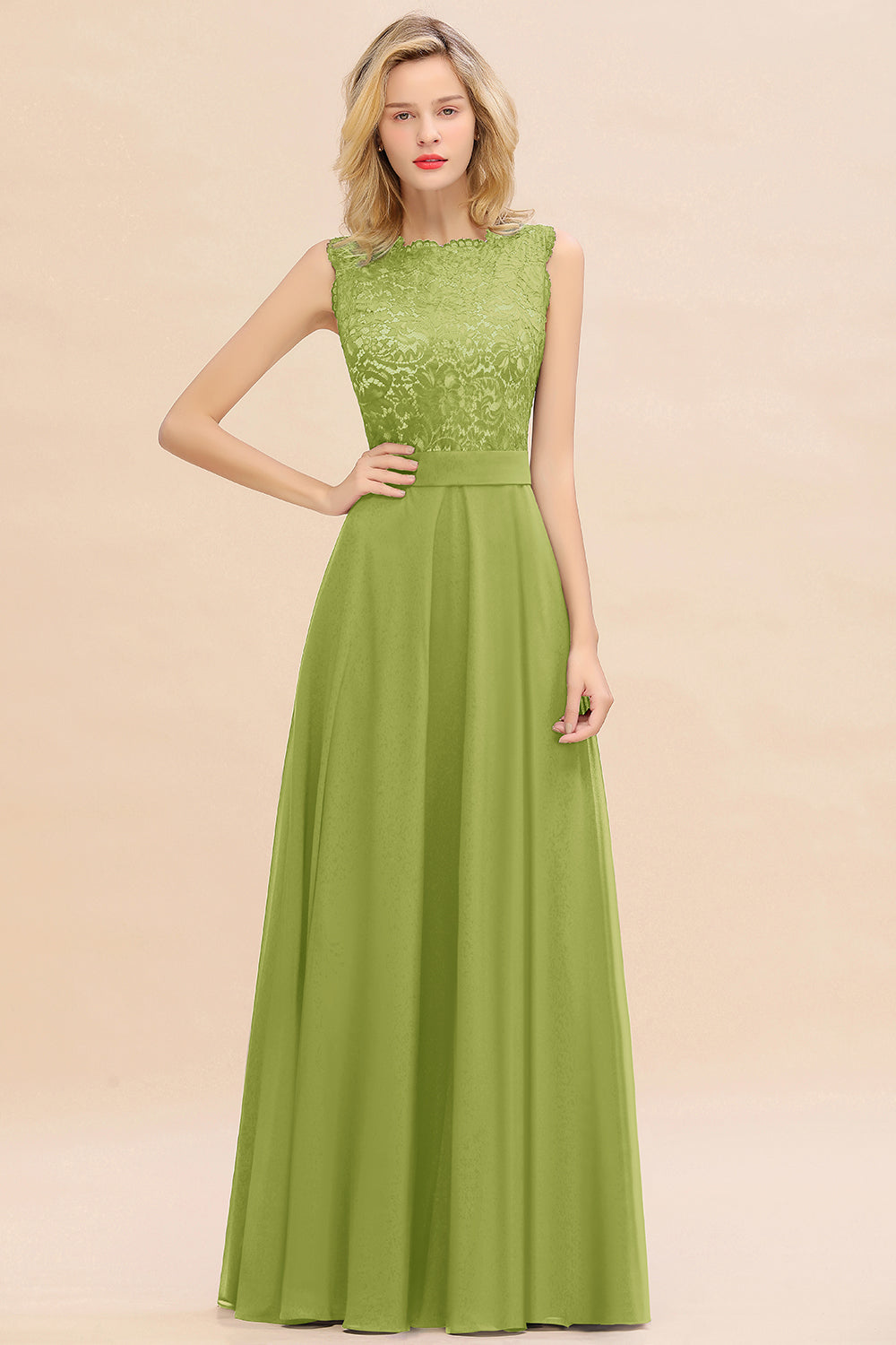Exquisite Scoop Chiffon Lace Bridesmaid Dresses with V-Back-Babyonlines